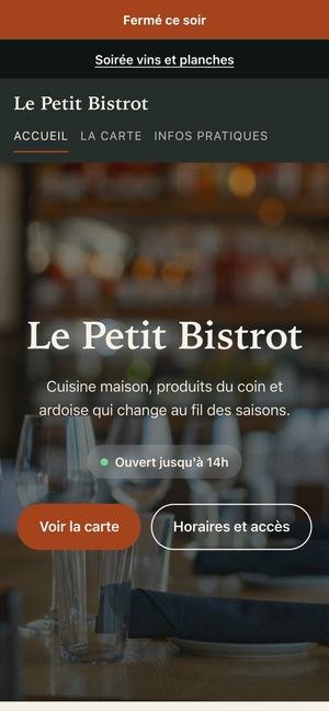 Site du restaurant affichant « Fermé ce soir »